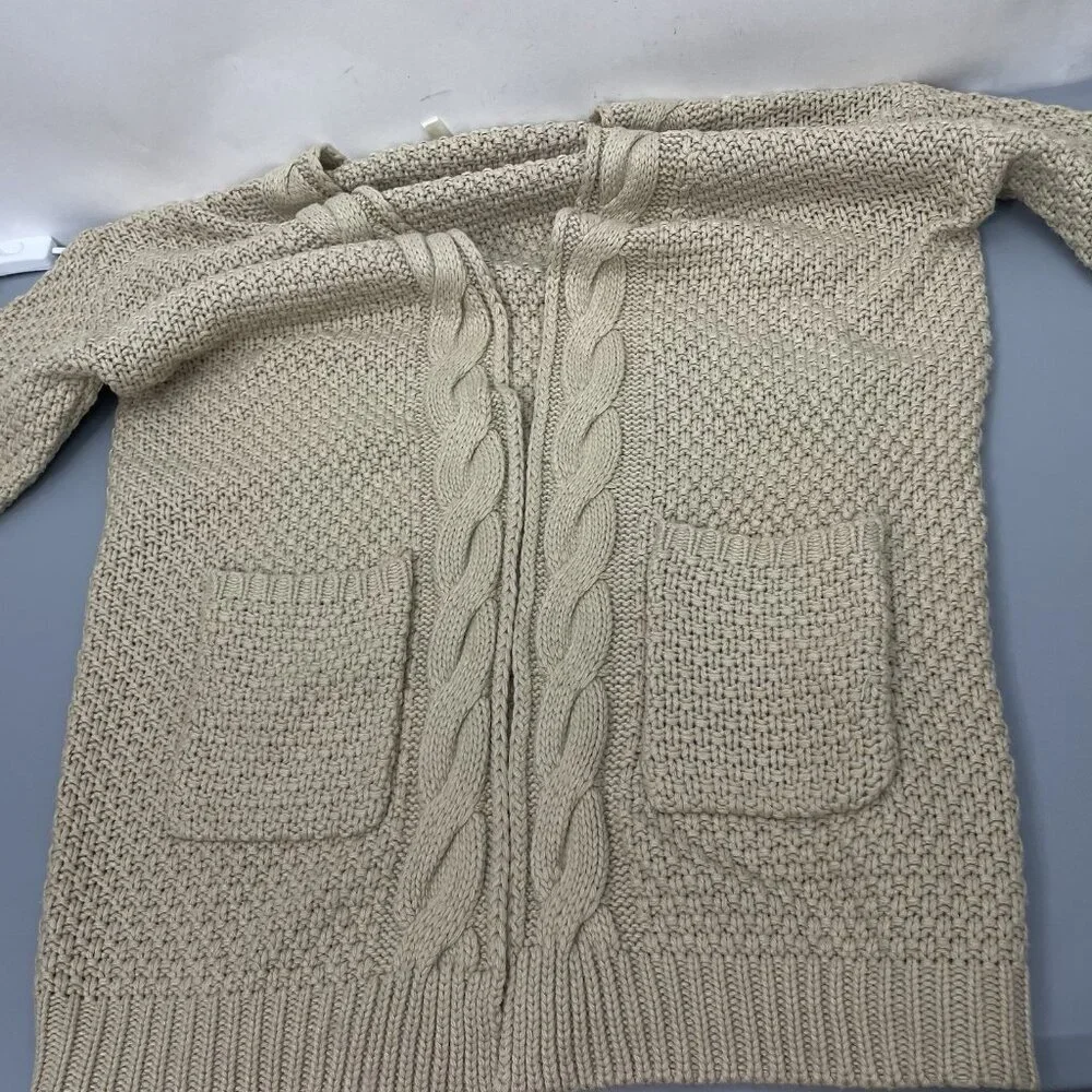 Grecerelle Open Front Cardigan Sweater Chunky Knit Pockets Tunic Tan Womens 2XL